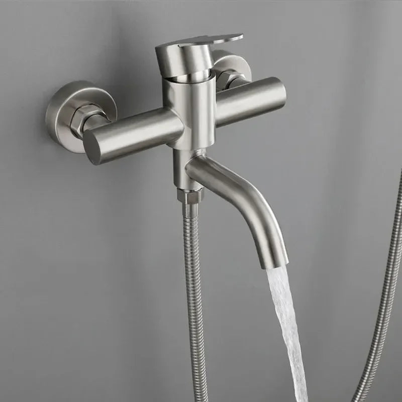 Stainless Steel Bathtub Shower Mixer Tap Wall Mounted Faucet with Ceramic Valve Core Triple Hot Cold Bathroom Fixture