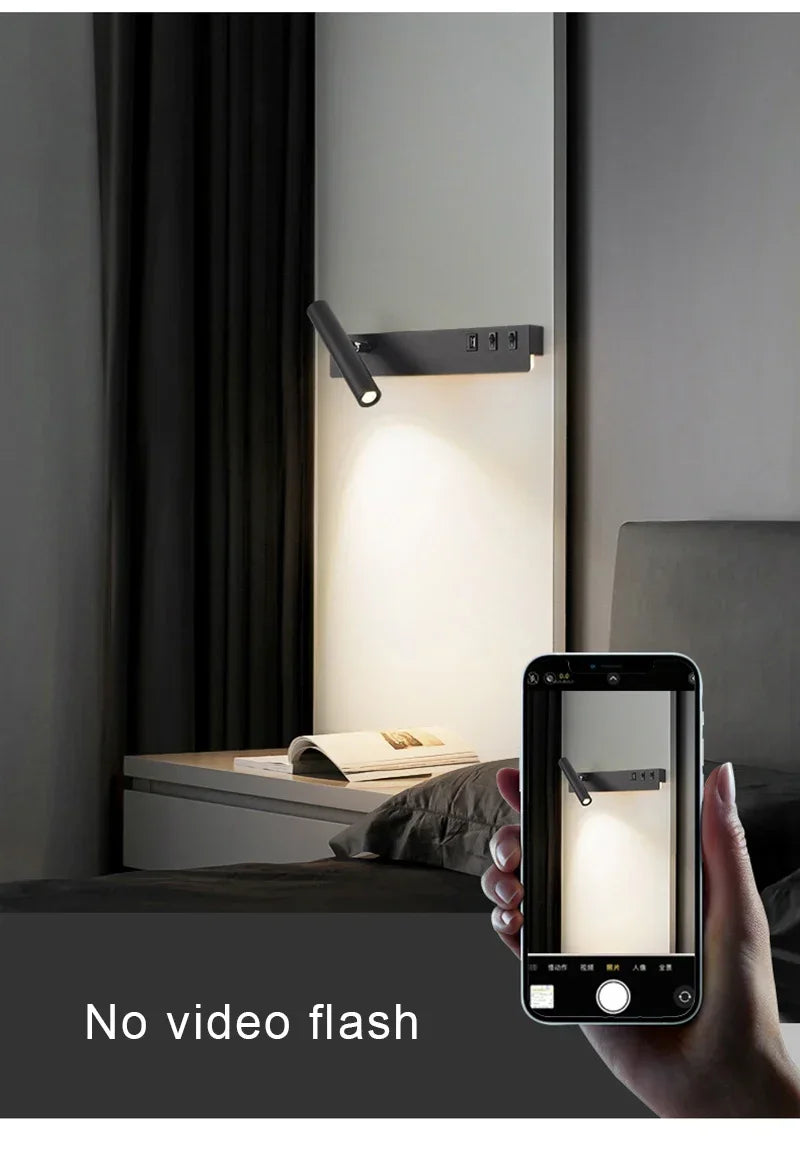 Led Wall Lights With Switch USB Rotatable Adjustable Reading Spotlight Bedroom Bedside Foyer Corridor Indoor Decor Wall Lamp