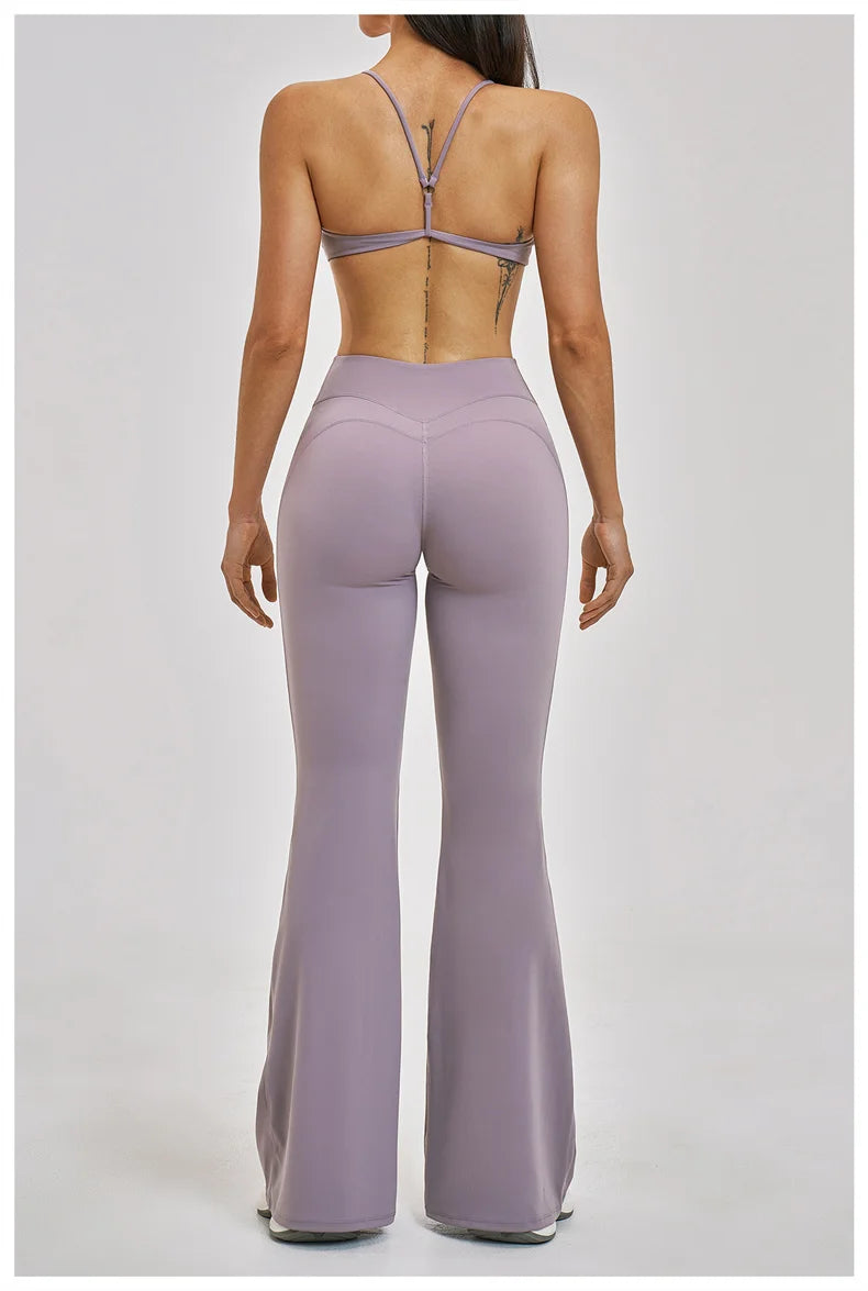 TRY TO BN Women's Tracksuit 2 Pieces Yoga Set Back Y Bra High Waist Leggings Flare Fitness Sportwear Workout Running Gym Clothes