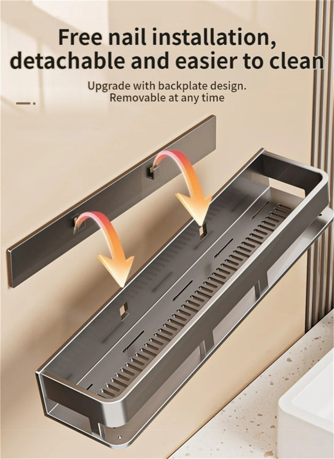 Wall-Mounted Bathroom Storage Shelf with No Drilling Required for Bathroom Sink Vanity and Toilet Wall Storage Racks