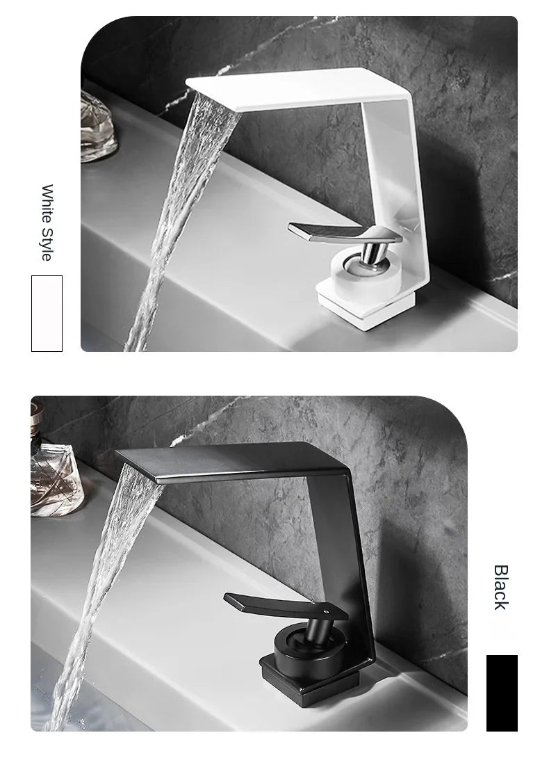 Washbasin Hot and Cold Faucet, Brass Minimalist Washbasin, Waterfall Style Bathroom, Household Washbasin Faucet
