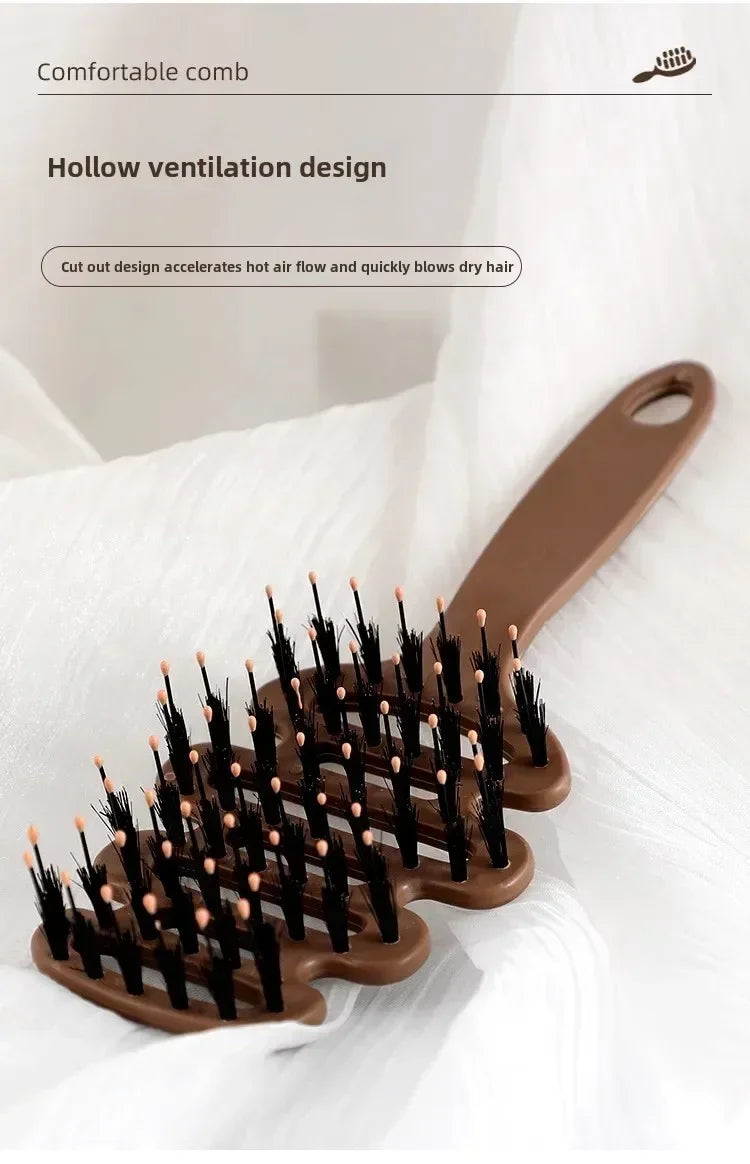 Boar Bristle Hair Comb Hollow Detangling Hair Brush Women Scalp Massage Brush Curly Hairbrush Salon Hairdressing Styling Tools