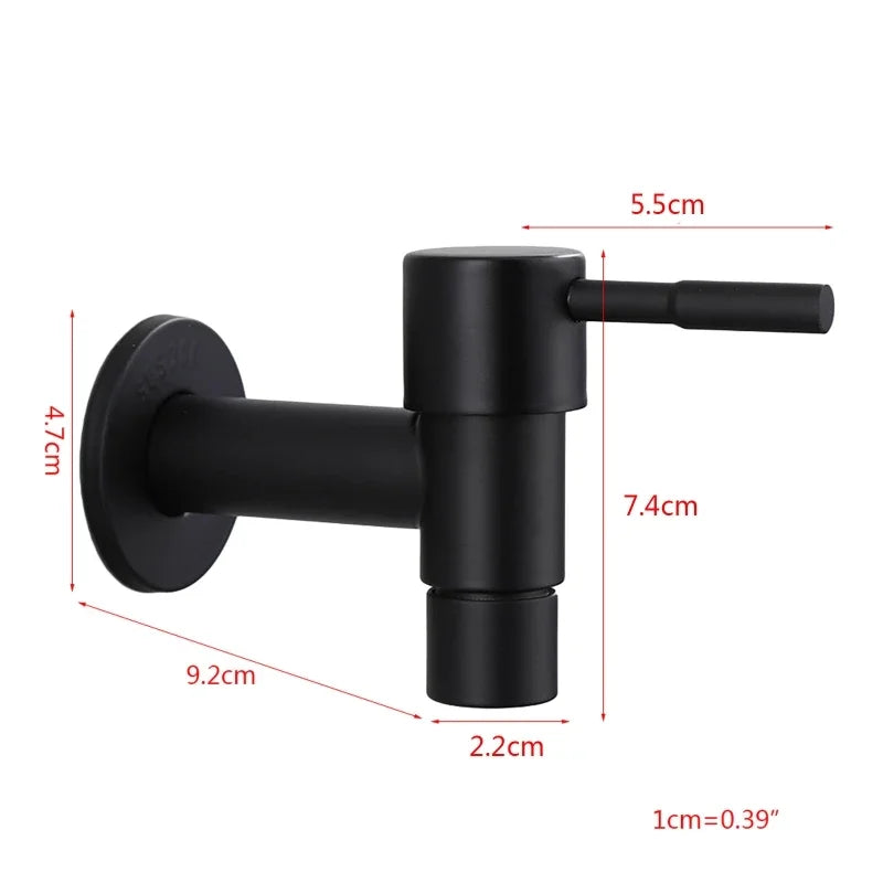 Stainless Steel Faucet Black Wall Mounted Washing Machine Tap Bath Toilet Mop Pool Water Taps for Outdoor Garden Bathroom