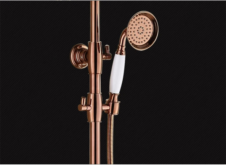8 Inch Round Ceramic Handle Shower Head Bathroom Solid Brass Copper Rain Shower Head Waterall Hand Shower
