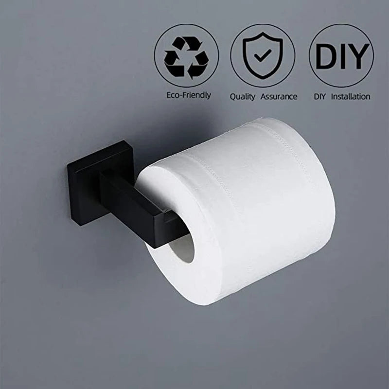 Matt Black Bathroom Hardware Set Kit Accessories Wall Shelf Towel Bar Rack Rail Robe Hanger Toilet Brush Roll Paper Holder Dish