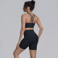 2PCS/set Yoga Set Summer Breathable Running Cycling Backless Sports Bra High Waist Peach Buttocks Fitness Shorts Gym Yoga Set