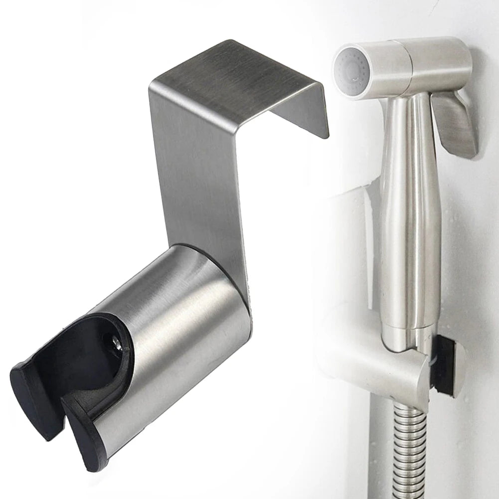 Bidet Sprayer Holder for Toilet Bathroom in Brushed Nickel Stainless Steel with Dual Mount Capability for Wand Use