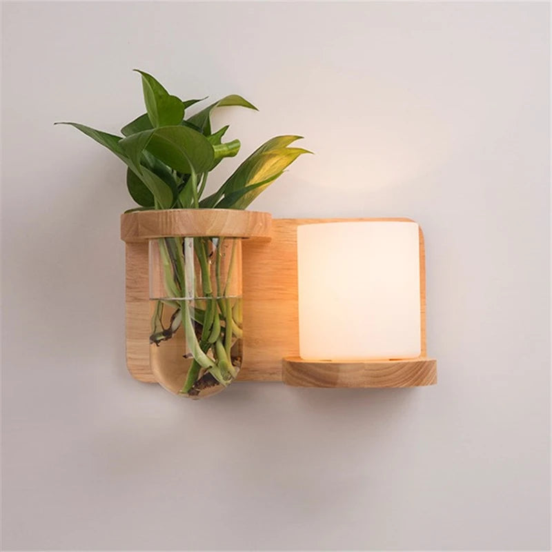 Modern Wooden Lamp Led Wall Lamps Nordic Personality Creative Green Plant Pot Home Decor Living Room Aisle Loft Light Fixtures