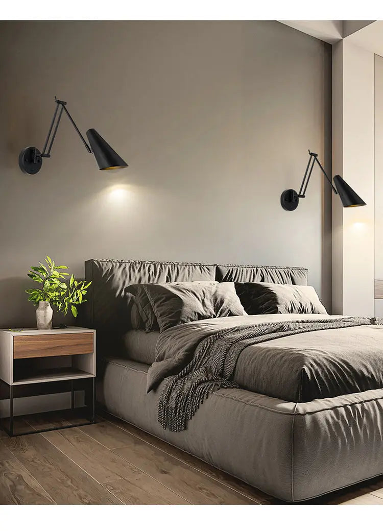 Modern Bedroom LED Wall Light Touch Sensor Switch White Black Gold Long Pole Arm Folding Bed Head Wall Reading Wall Light