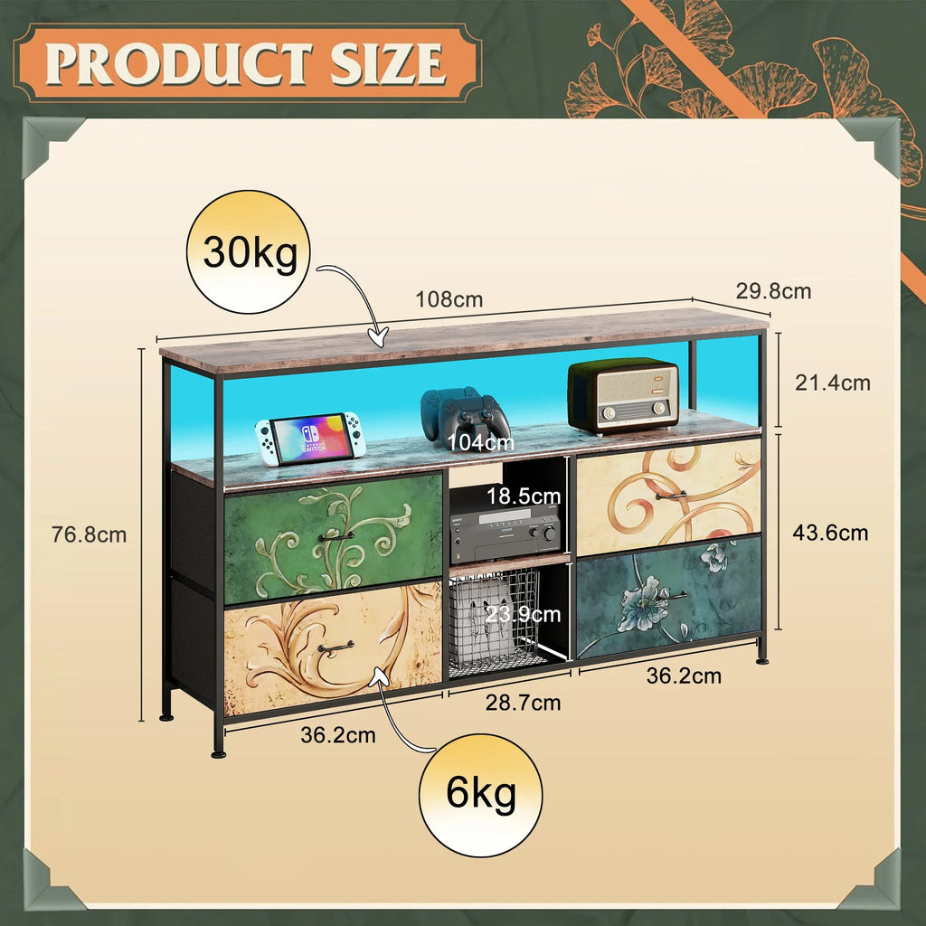 Rosahqnda TV stand with 4 drawers, TV cabinet, , adjustable shelves, TV table, TV cabinet living room furniture