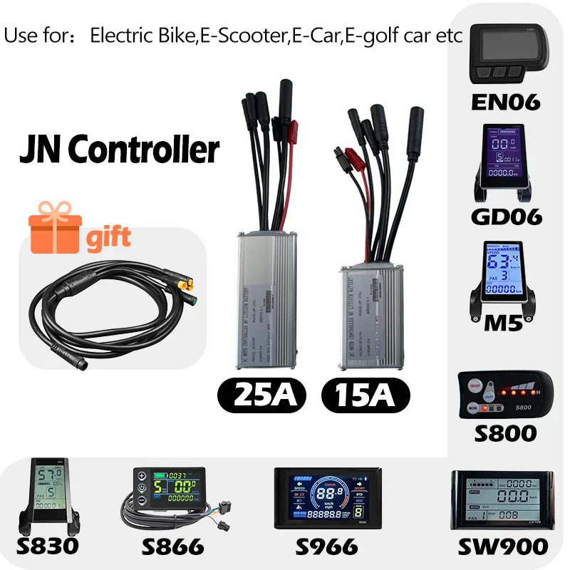 250W-750W Brushless For Electric Bike Controller LCD Panel Scooter EN06 S830 S866 JN Controller 15A 25A WP Plug Square Wave GD06