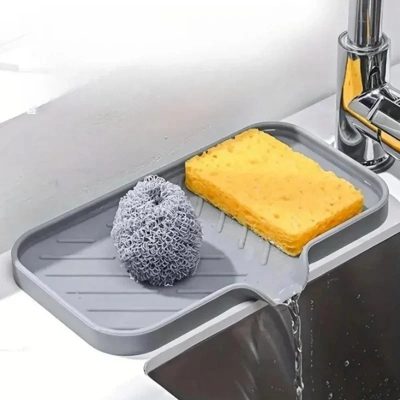 1pcs Sink Silicone Tray With Drain Soap Sponge Storage Holder Countertop Sink Scrubber Brush Soap Storage Rack Kitchen Organizer
