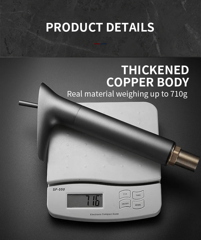 Bathroom Basin Faucet Sink Mixer Gun Grey Color Hot Cold Water Mixer Deak Mounted Waterfall Style Copper Sink Taps FR651
