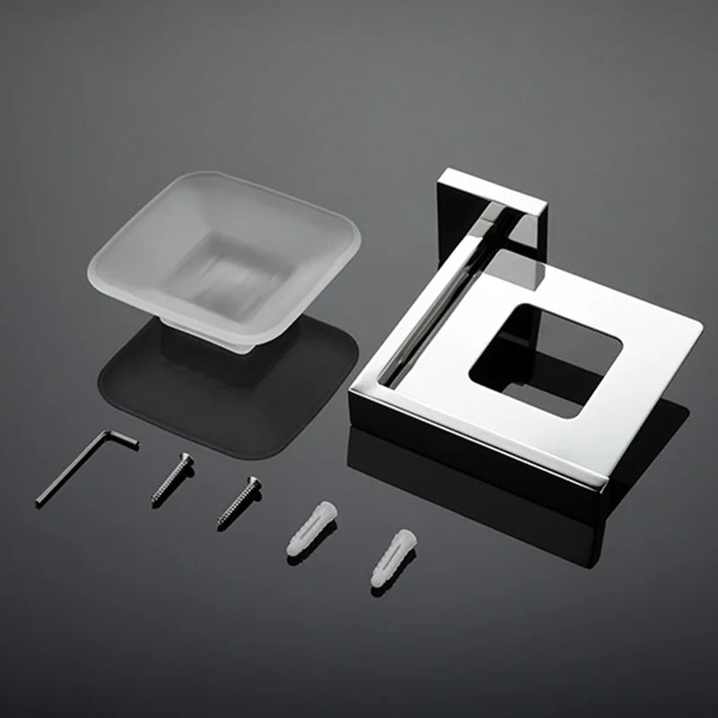 Stainless Steel Chrome Bathroom Hardware Set Square Towel Rack Towel Rack Tissue Holder Robe Hook Bathroom Rack Accessories