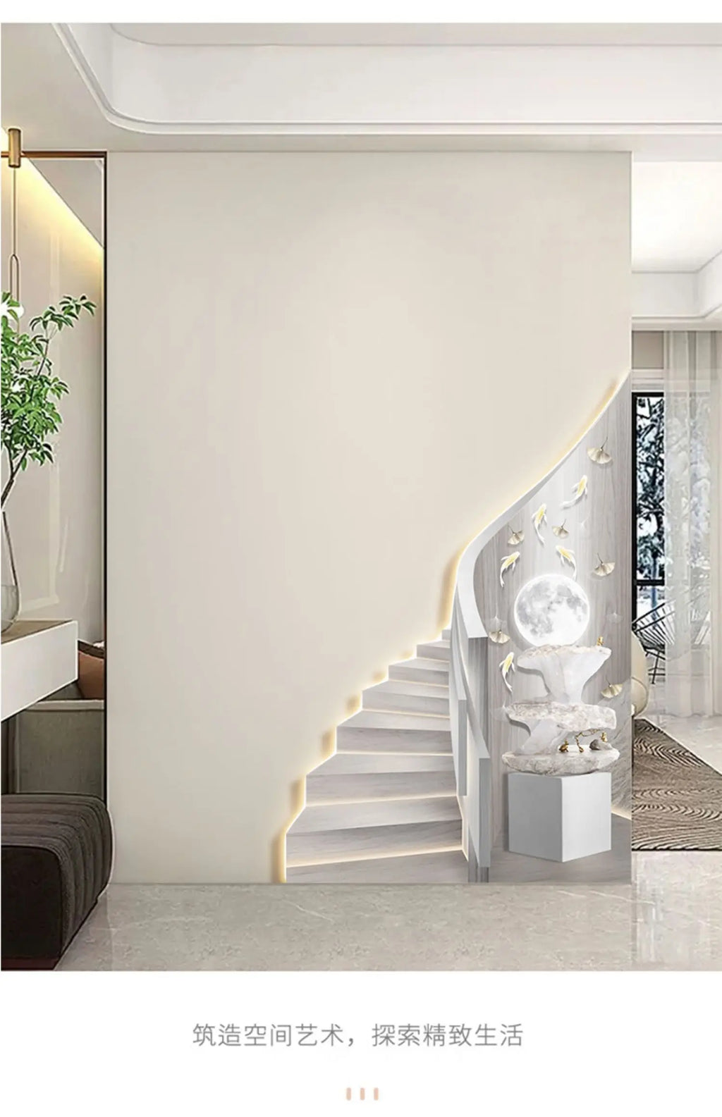 Modern light luxury entrance foyer light painting, stairway-shaped mural, spatial extension effect hanging painting, LED ambient