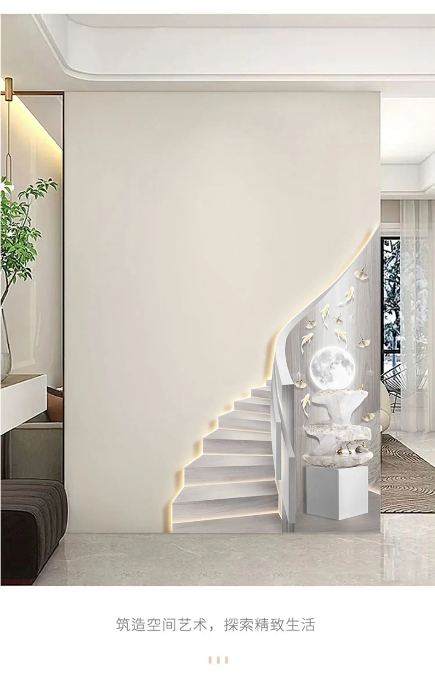 Modern light luxury entrance foyer light painting, stairway-shaped mural, spatial extension effect hanging painting, LED ambient