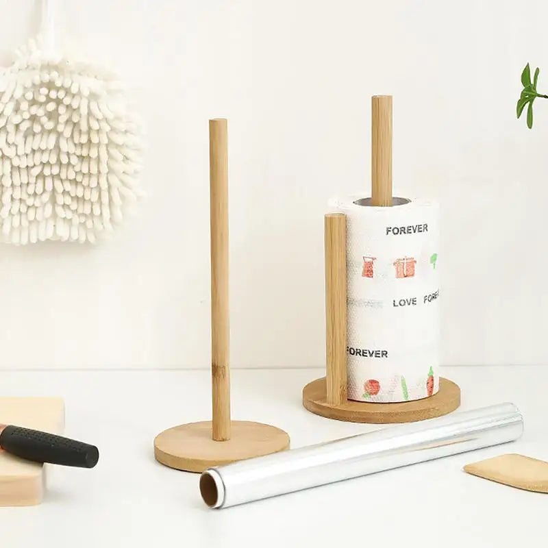 Kitchen Wooden Roll Paper Towel Holder Bathroom Tissue Vertical Stand Disposable Paper Pot Kitchen Toilet Storage Accessories
