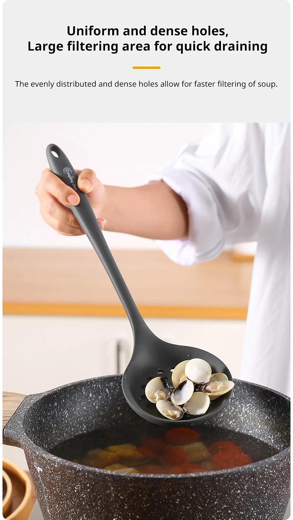 Thickened gray silicone kitchen utensils, kitchen spatula, soup spoon, kitchen multifunctional cooking silicone spatula
