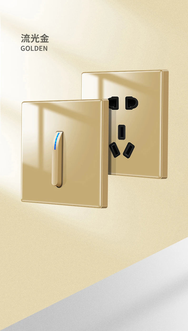 Wall Light Switch 1/2/3/4 Gang LED Indicator Piano Button, White Black Gray Gold Tempered Glass Panel Wallpad L6, 86*86mm