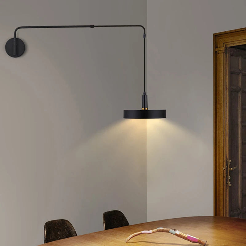 Modern Black Metal Wall Light For Bedroom Bedside Reading Long Arm Wall Lamp Scalable Adjustment