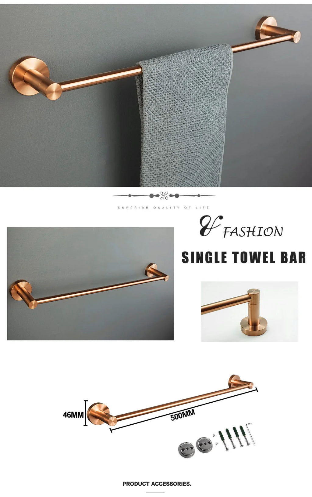 High-quality Brushed Rose Gold 304Stainless Steel Beautiful Wall Hook Toilet Paper Holder Towel Bar Bathroom Accessories