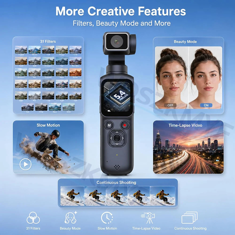 UHD 4K Action Camera With 330° Face Tracking Gimbal Stabilizer Pocket Camera for Vlog Outdoor Travel Handheld Video Recorder