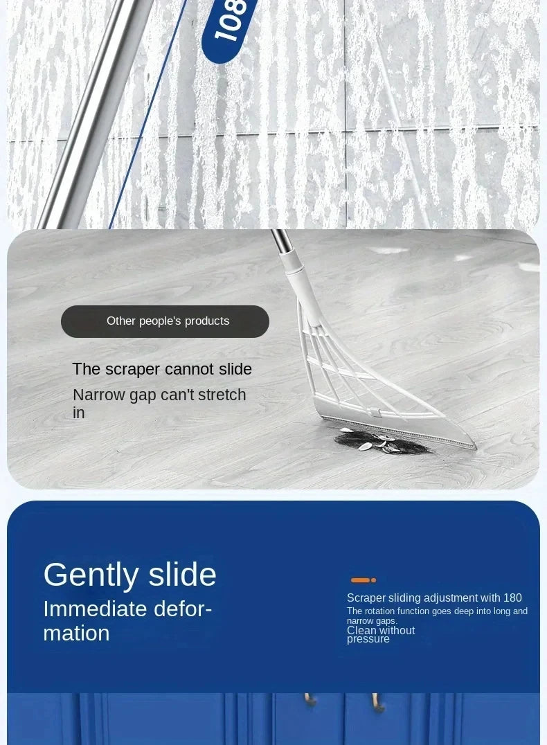 Portable Silicone Telescopic Scraper Mop Household Sweeping Floor Scraping Efficient Cleaning Toilet And Bathroom Brush