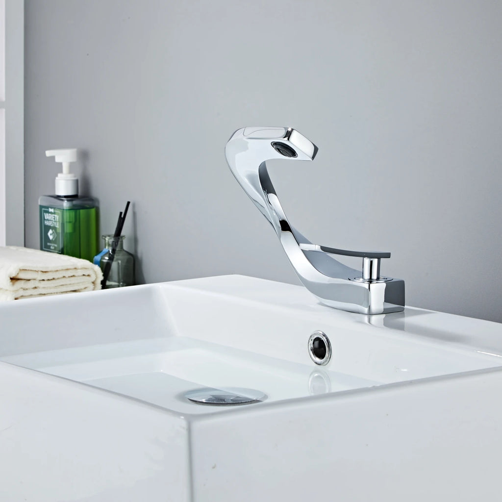 Basin Faucet  Brass Hot and Cold Wash Basin Faucet White with Gold Bathroom Basin Modern Minimalist Creative Faucet PP-12085