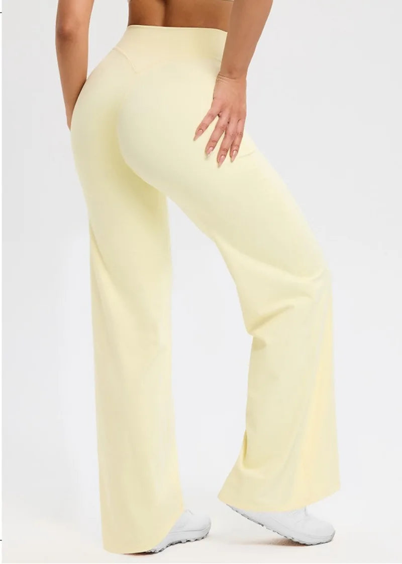 2026 C-B Women High Waist V Back Scrunch Straight Leg Yoga Pants Naked Feel Tummy Control Stretch Gym Pilates Sports Trousers
