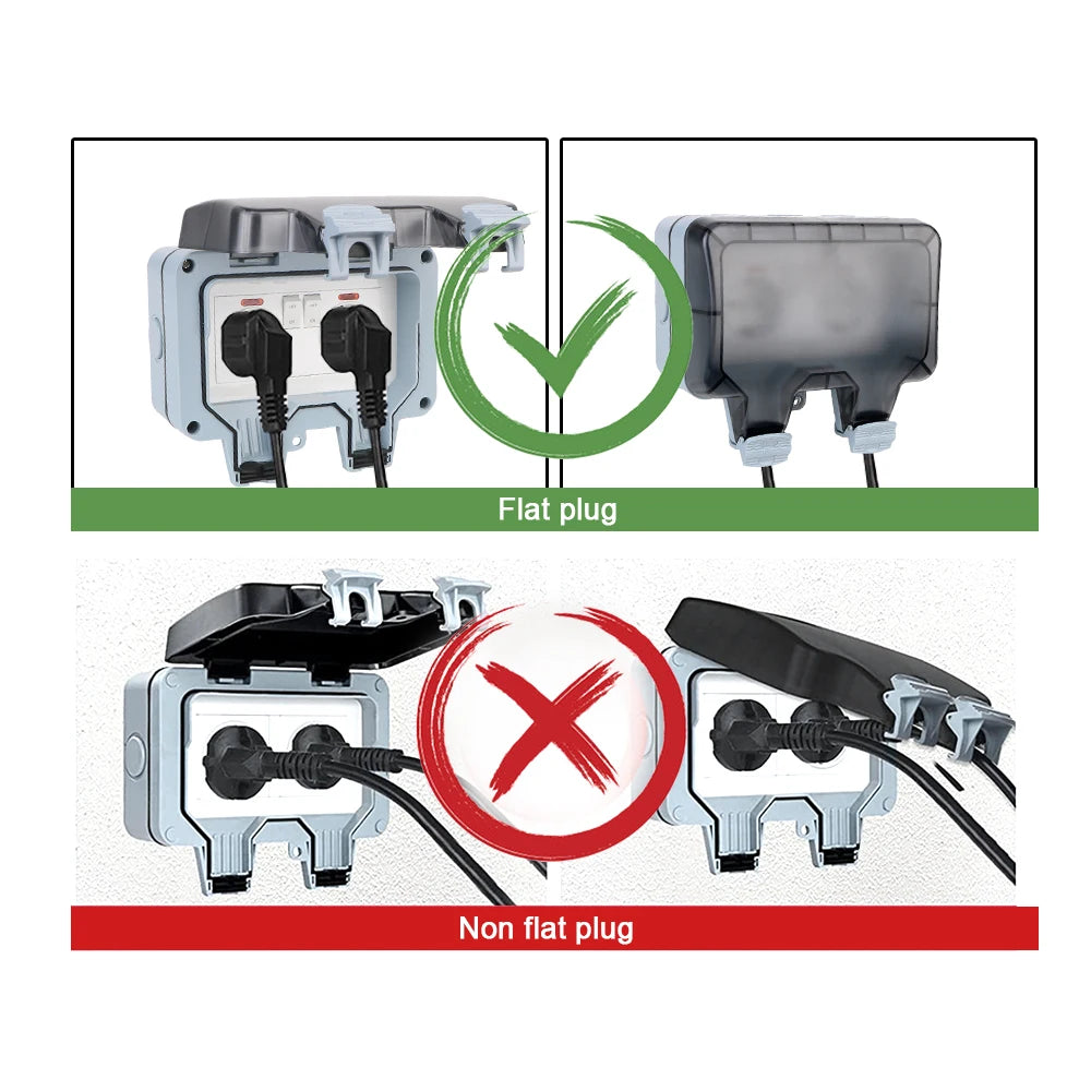 Double EU Socket Power Supply Switch Socket 16A Outdoor Wall Power Socket With USB Charging for Home& Garden IP66 Weatherproof