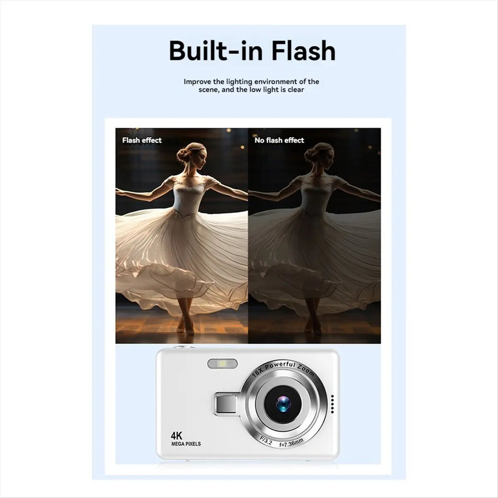 HD 1080P 96MP Digital Camera for Children - 16X Zoom, 2.4 Inch IPS Screen, Ideal for Beginner Photography Gray