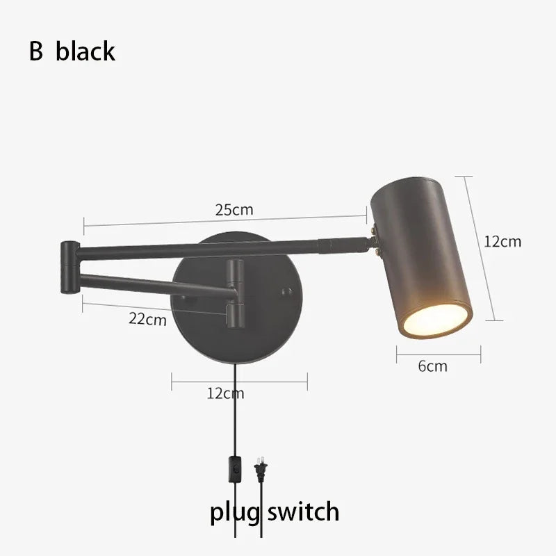 Modern Bedroom LED Wall Light Touch Sensor Switch White Black Gold Long Pole Arm Folding Bed Head Wall Reading Wall Light