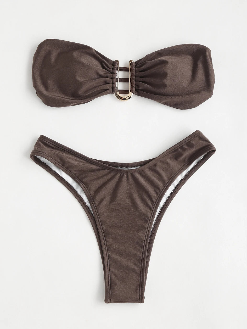 Bandeau Bikini Swimsuit Women 2026 Two-piece Swimwear Thong Bikinis Sets Female Bathing Suit Push Up Monokini Beach Wear Biquini