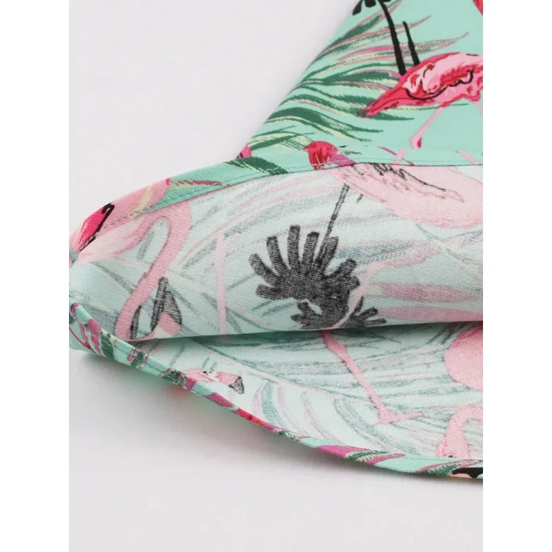 Flamingo Print High Waist Pinup Retro Dress S to 4XL 95% Cotton Women O-Neck Sleeveless Summer 50s Vintage Dresses women dress