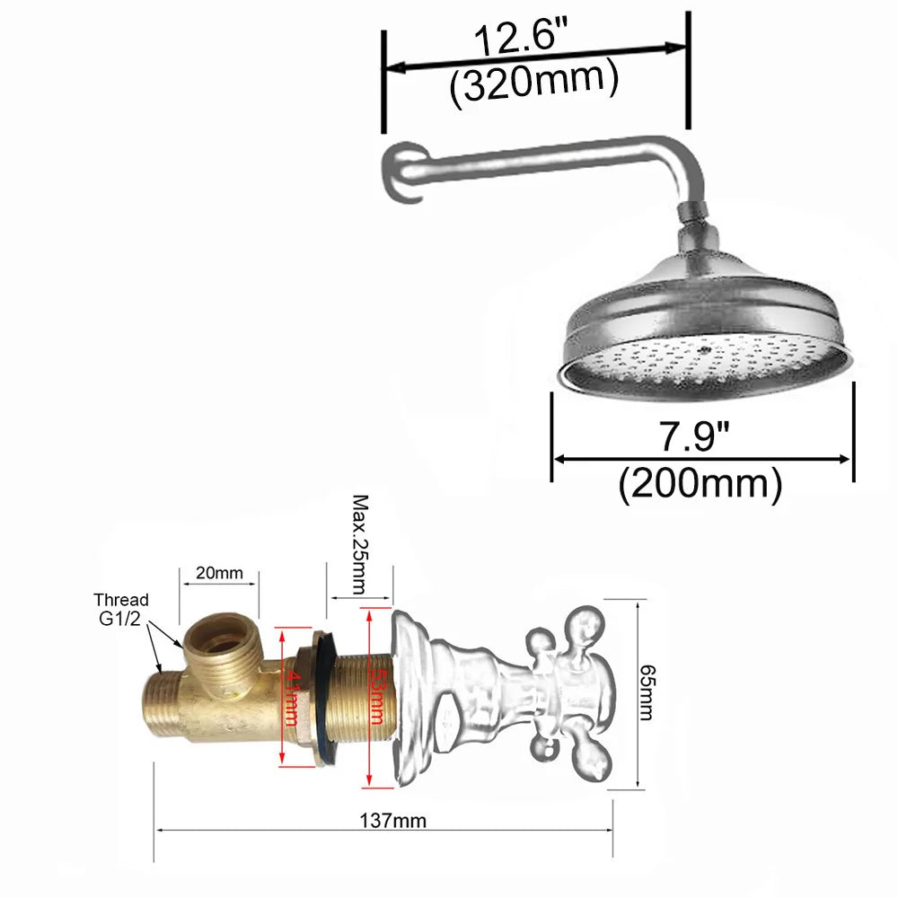 Bathroom Rainfall Shower Faucets 8 Inch Antique Brass Round Wall Mounted Faucet Sets Dual Handles Mixer Tap