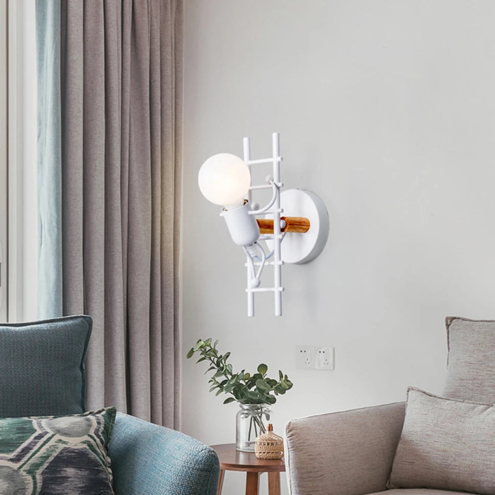 Modern LED  Wall Lamp Nordic Cartoon Doll Wall Lights  American Creative Metal Robot Sconce for Kids Baby Room Living Bedroom