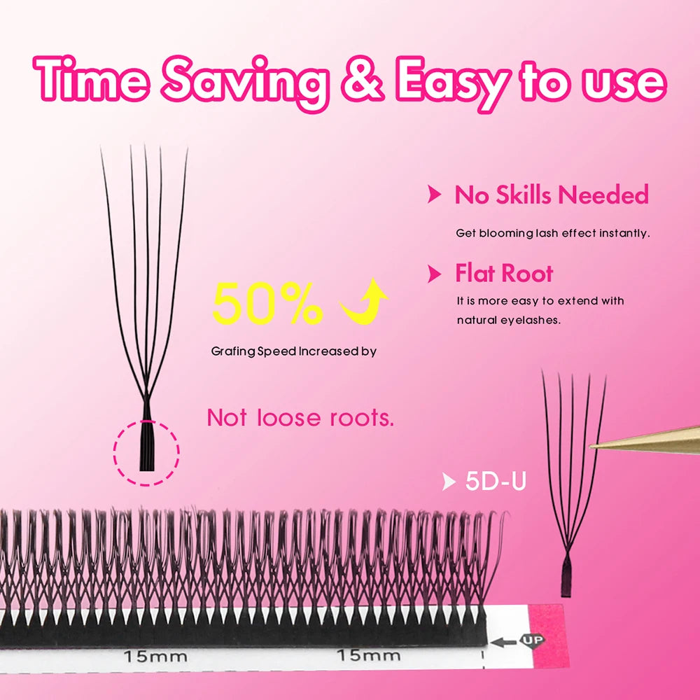 MASSCAKU U-shaped 3D 4D 5D Eyelash Extensions C D Curl U Shaped W Bloom Premade Fans Volume Lashes Natural Mink False Eyelashes