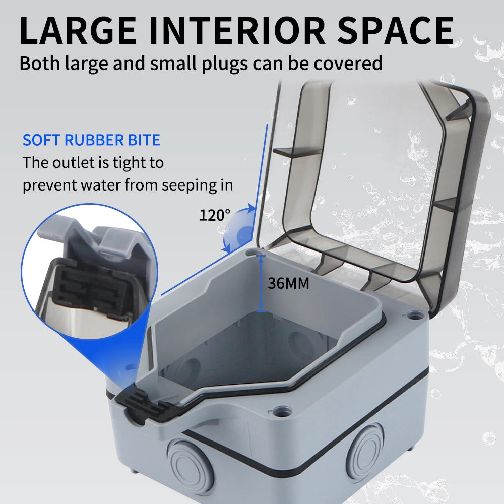 GTRIC Waterproof Outdoor Plug Electrical Sockets 250V AC IP66 DustProof Waterproof Socket With Switch Outside Master Plug