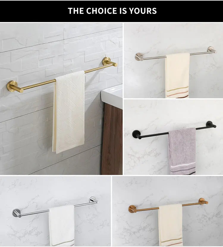 Single Towel Bar Rack Wall Mount Bathroom Round Towel Bar Heavy Duty Hand Towel Holder Kitchen Towel Rod  Stainless Steel Chrome