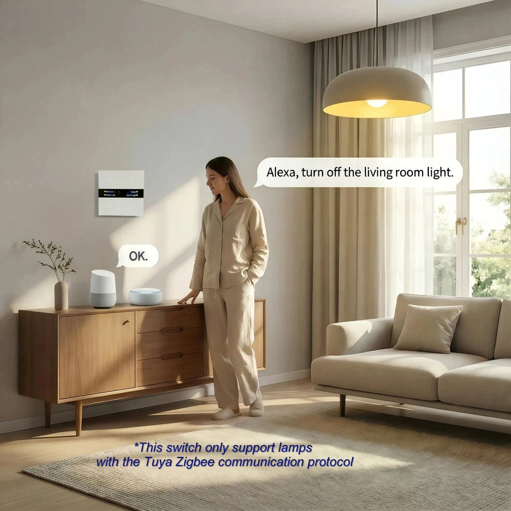 M8 Pro Zigbee Smart Switch Panel 4 Gang Tuya Intelligent Wall Electric Light Switch Voice App Control Works Alexa for Home Hotel