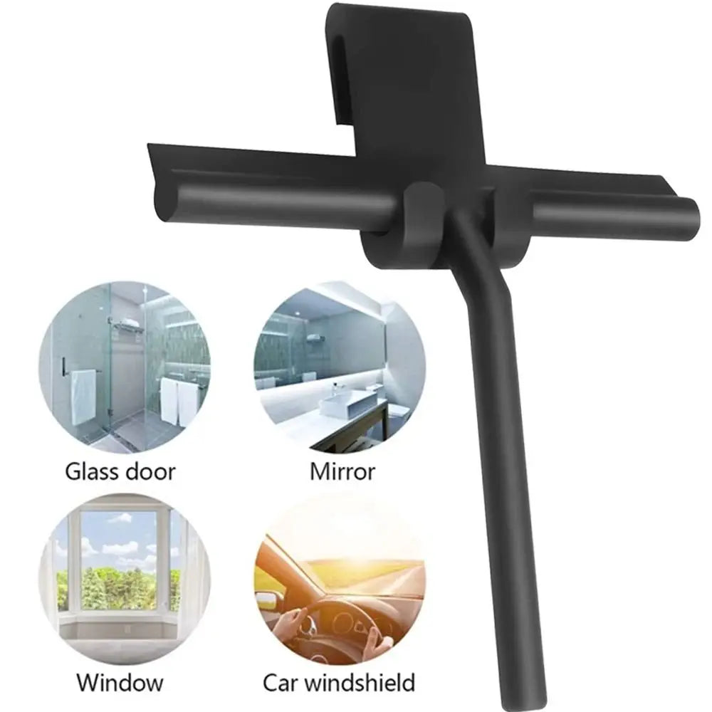 Matte Black Shower Squeegee Streak Free With Handle Window Scraper Silicone Material Hanging Holder Cleaning Tool