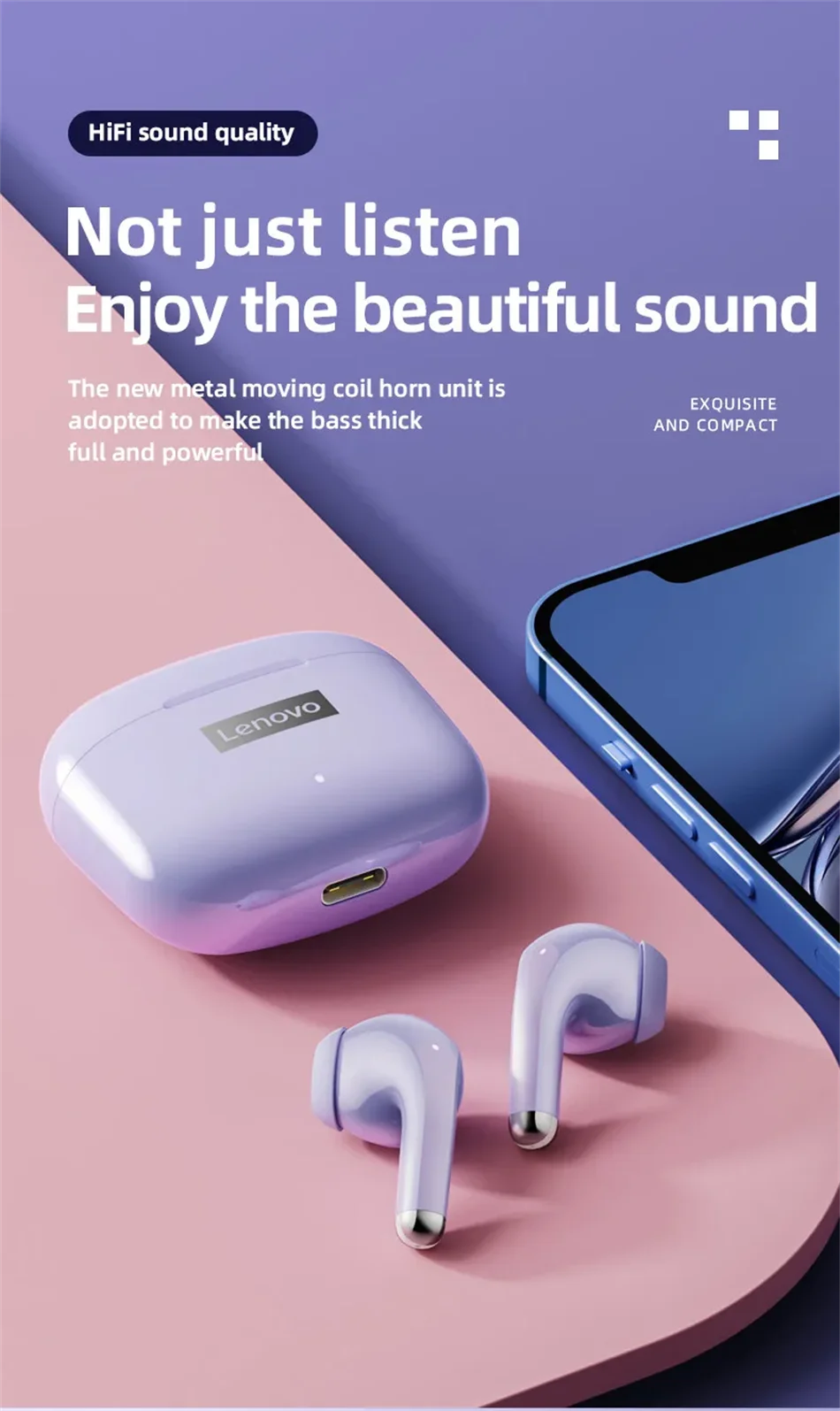 Lenovo LP40 Pro Headphones Wireless Bluetooth 5.4 TWS Hifi Stereo Earphones Gaming Sports Touch Control HD Call with Mic Earbuds