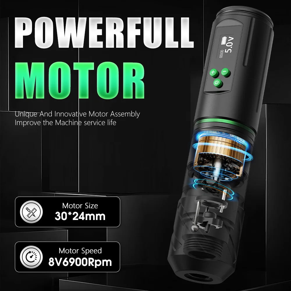 Kiss of Dragon Tattoo Kit Wireless Tattoo Machine Pen Kit 3.5mm Stroke Custom Motor 1600mAh LCD Screen Battery Complete Kit