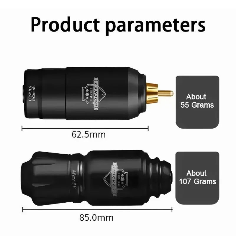 Wireless Tattoo Pen Kit Mini Rocket RCA Battery Rotary Gun with Tattoo Ink and Needles Complete Starter Set for Beginners