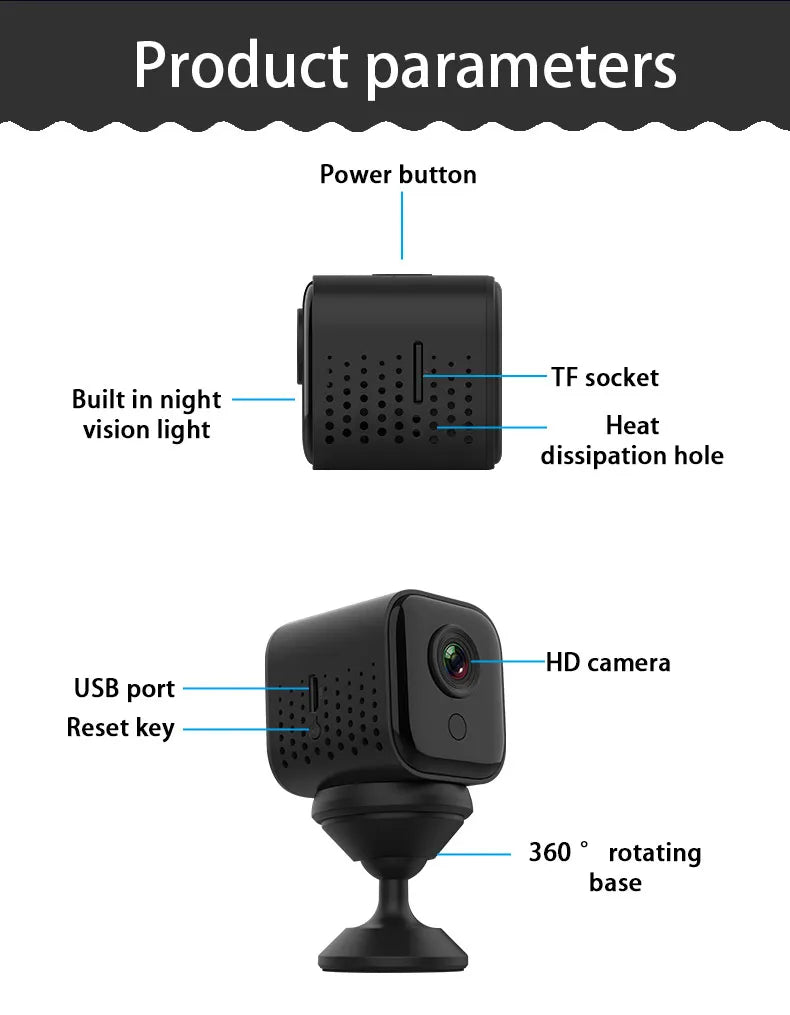 Mini IP Camera 1080P HD Wireless Mini Camera Wireless WiFi Camera Motion Detection Smart Home Baby Safety Monitoring Camera