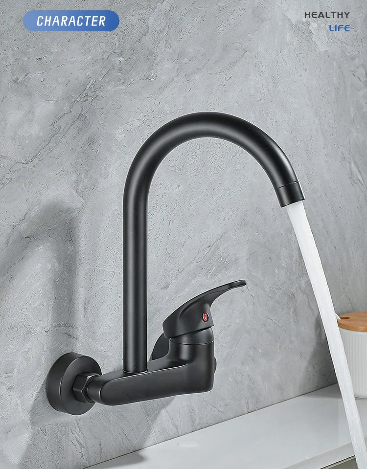 BAKALA Black Brass Chrome Taps For Kitchen Sink Kitchen Tap Chrome Dual Hole Wall Kitchen Mixer Kitchen Faucet Torneira Cozinha