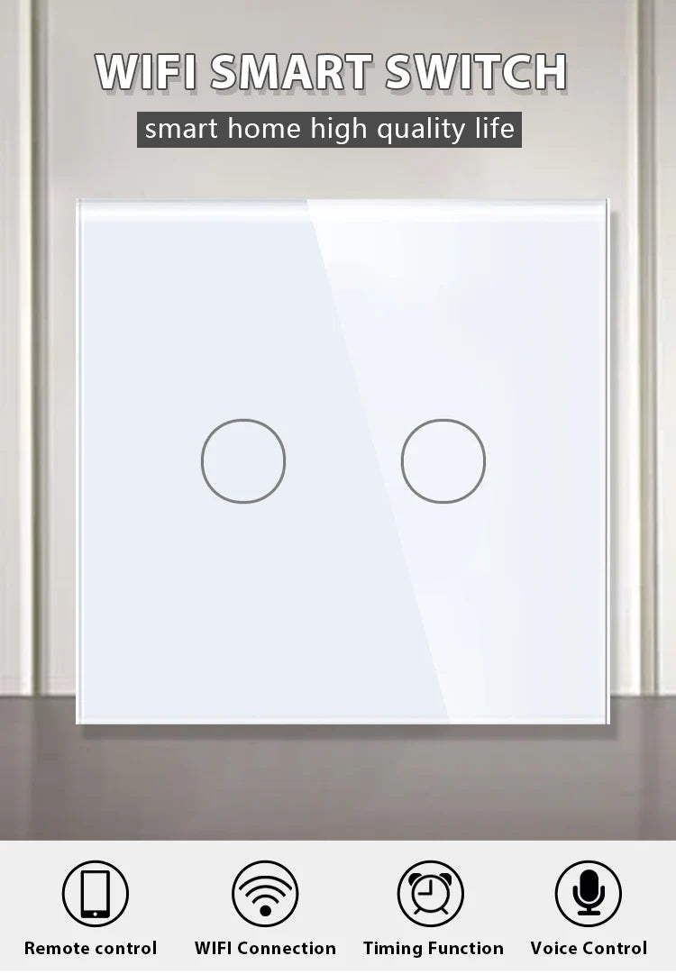 TAWOIA Wifi Touch Light Switches 1/2/3/4Gang Smart Wall Switch Tuya Smart Life Alexa Voice Control With Capacitor L/N1000W