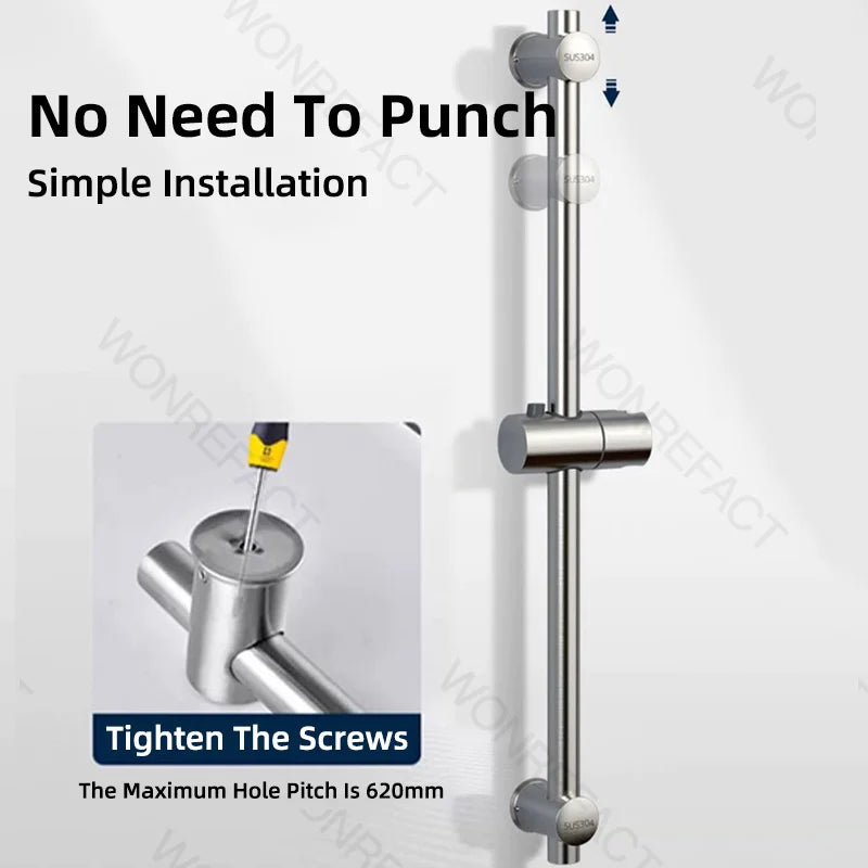 Bathroom Shower Seat Holder Rod Rail Wall Mounted Shower Slide Bar Adjustable Handheld Shower Bracket 304 Stainless Steel