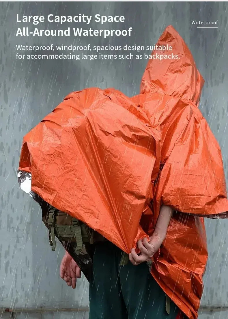 Emergency Rain Poncho Thermal Blanket Poncho Weather Proof Outdoor Survival Camping Gear Survival Gadgets