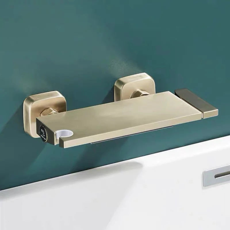 Brushed Gold Waterfall Bathtub Shower Faucet Set Bathroom Bathtub Mixer Taps Hot and Cold Shower Faucet Wall Mounted Bathtub Tap